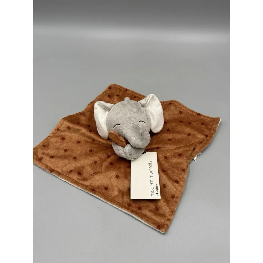 Modern Moments By Gerber Gray Elephant Lovey Plush Baby Brown Security Blanket